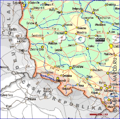 carte de des routes Pologne en langue polonaise