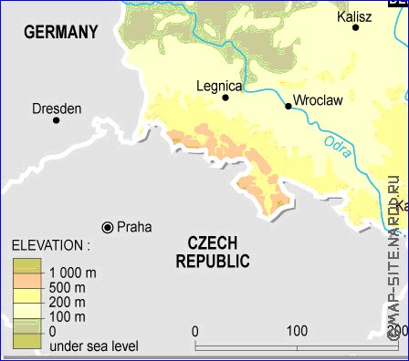 Physique carte de Pologne en anglais