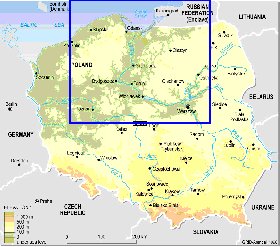 Physique carte de Pologne en anglais