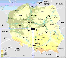 Physique carte de Pologne en anglais