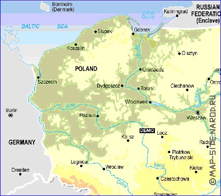 Fisica mapa de Polonia em ingles