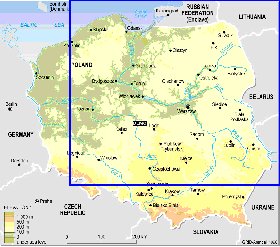 Physique carte de Pologne en anglais