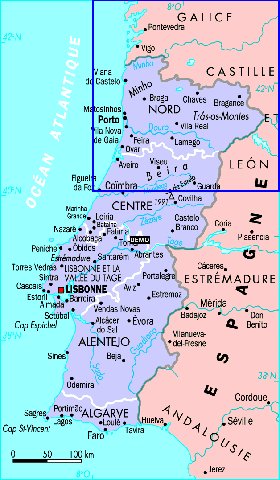 Administrativa mapa de Portugal em frances