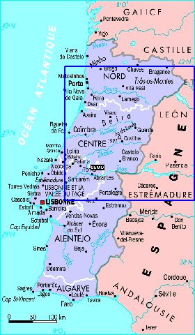 Administrativa mapa de Portugal em frances