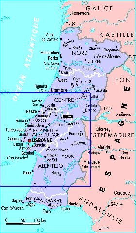 Administrativa mapa de Portugal em frances