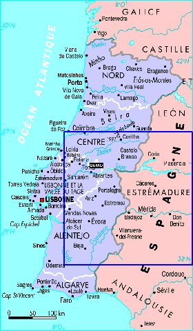 Administrativa mapa de Portugal em frances