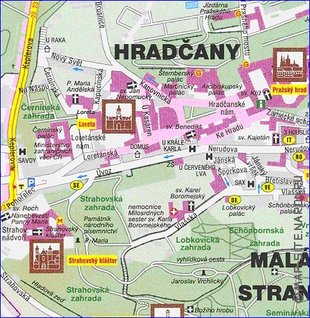 mapa de Praga no idioma checo