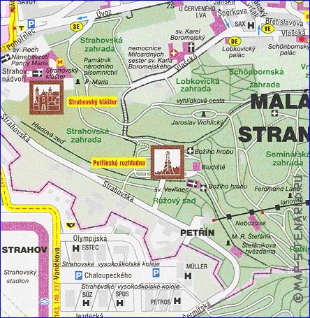 mapa de Praga no idioma checo