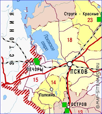 Administrativa mapa de Oblast de Pskov