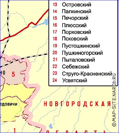 Administratives carte de Oblast de Pskov