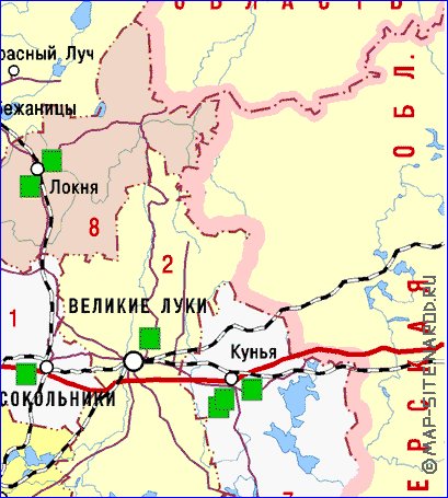 Administrativa mapa de Oblast de Pskov