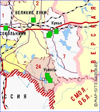 Administrativa mapa de Oblast de Pskov