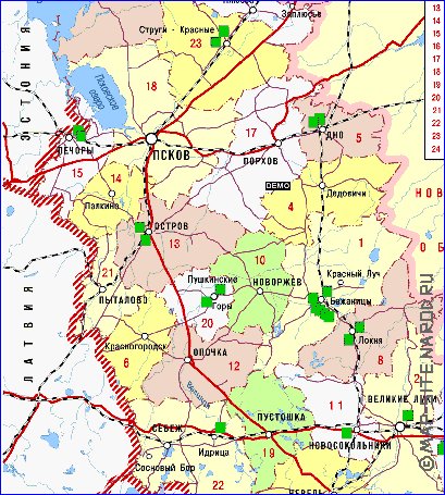 Administrativa mapa de Oblast de Pskov