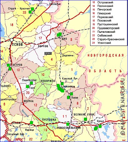 Administrativa mapa de Oblast de Pskov