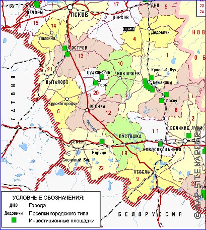 Administrativa mapa de Oblast de Pskov