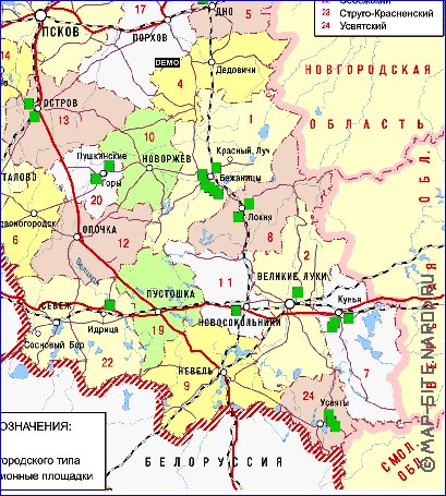 Administrativa mapa de Oblast de Pskov