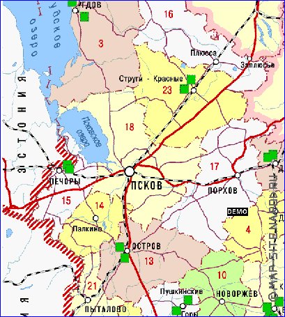 Administrativa mapa de Oblast de Pskov