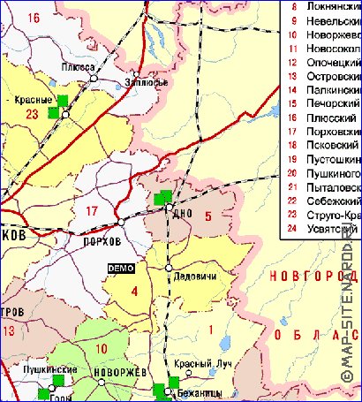 Administrativa mapa de Oblast de Pskov