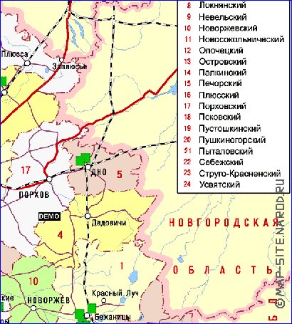 Administrativa mapa de Oblast de Pskov