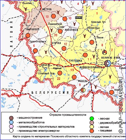 Economico mapa de Oblast de Pskov