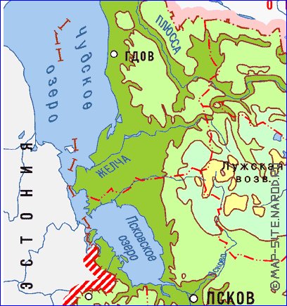 Physique carte de Oblast de Pskov