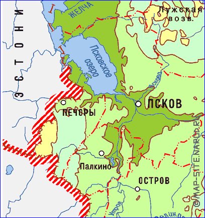 Physique carte de Oblast de Pskov