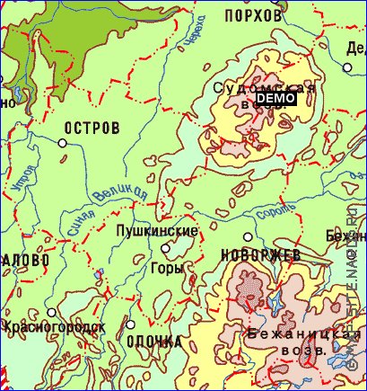 Physique carte de Oblast de Pskov