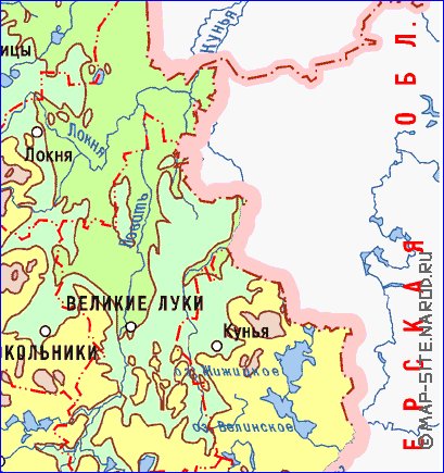 Physique carte de Oblast de Pskov