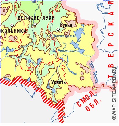 Physique carte de Oblast de Pskov