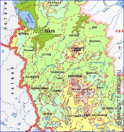 Physique carte de Oblast de Pskov