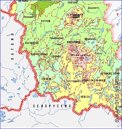 Physique carte de Oblast de Pskov