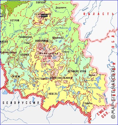 Physique carte de Oblast de Pskov