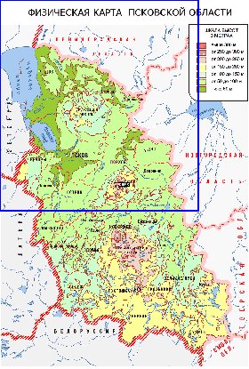 Physique carte de Oblast de Pskov