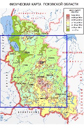 Physique carte de Oblast de Pskov