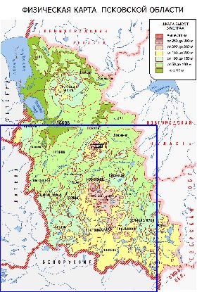 Physique carte de Oblast de Pskov