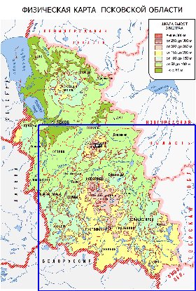 Physique carte de Oblast de Pskov