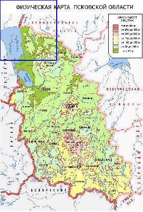 Physique carte de Oblast de Pskov