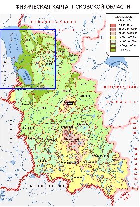 Physique carte de Oblast de Pskov