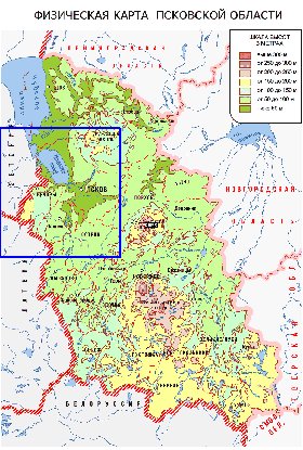 Physique carte de Oblast de Pskov