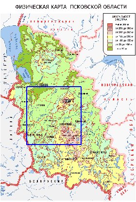 Physique carte de Oblast de Pskov