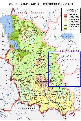 Physique carte de Oblast de Pskov