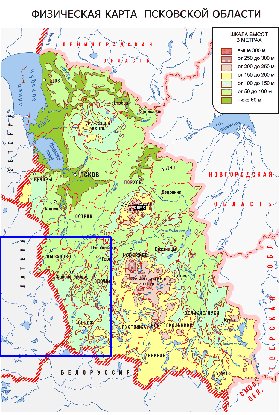 Physique carte de Oblast de Pskov