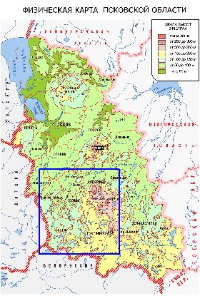 Physique carte de Oblast de Pskov