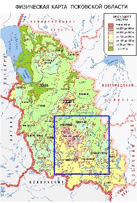 Physique carte de Oblast de Pskov