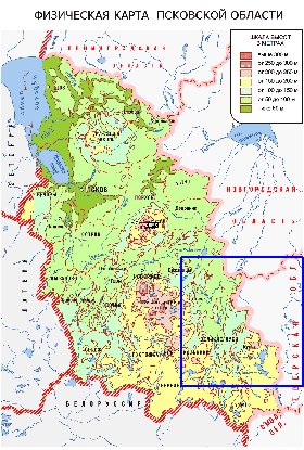 Physique carte de Oblast de Pskov