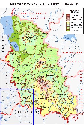 Fisica mapa de Oblast de Pskov