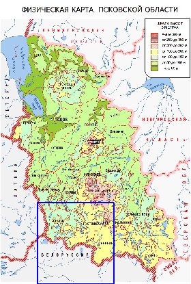 Fisica mapa de Oblast de Pskov