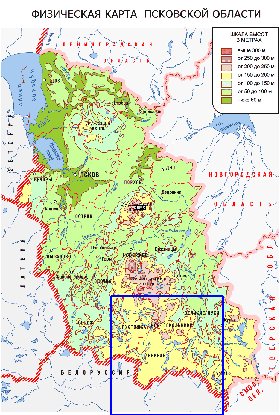 Physique carte de Oblast de Pskov