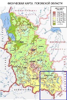 Physique carte de Oblast de Pskov