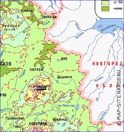 Physique carte de Oblast de Pskov